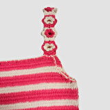 Uretti - Yıldız 7202 - El Yapımı Çiçek Motif Askılı Örgü Bluz 53cm - Pembe