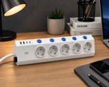 5'li Akım Korumalı Çoklu Priz 2 Metre Kablolu 3680W 16A 5 Bağımsız Anahtarlı 2 USB-A 2 USB-C PD 20W Hızlı Şarj Destekli