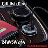 Coofbe 24W Ultra Hızlı 2 USB Girişli Araç Çakmaklık Şarj Adaptörü, Yanmaz Minimal Tasarımlı Çakmaklık