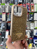 İPHONE 15 PRO MAX UYUMLU PRD TAŞLI İÇİ KADİFE KILIF GOLD