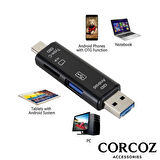 Corcoz 5'i 1 Arada Çok İşlevli USB 3.0 Tip C/USB/Mikro USB/TF/SD Hafıza Kartı Okuyucu OTG Kart Okuyucu - CZ53