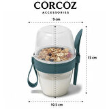 Corcoz Pratik Kaşık Çatallı Müsli Yoğurt Yulaf Salata ve Atıştırma Kabı 600 ML CZ114