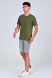 Erkek Bisiklet Yaka Basic T-shirt Haki