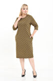 Çift Cepli Desenli Esnek Kışlık Büyük Beden Midi Elbise 18E-2729