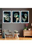 Gümüş Aynalı Pleksi Çerçeveli Üçlü Soyut Desen Üçlü Mdf Tablo Seti