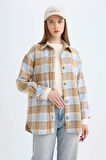 DeFacto Relax Fit Gömlek Yaka Kareli Flanel Uzun Kollu Gömlek Tunik D4774AX24AUBE409
