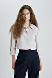 DeFacto Oversize Geniş Kalıp Crop Poplin Uzun Kollu Gömlek C5026AX24SPGR492
