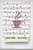 Kahve Ve Fincan Baskılı Perde - Coffee Cup - Mutfak Perdesi - Baskılı Zebra Perde
