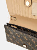 Guess Kadın Kahverengi Noelle Flap Organizer Crossbody Çanta