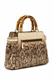 Kadın Bambu Saplı Yılan Desenli Omuz Çantası - Bej | undefined