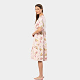 Türen Yaprak Desenli Kısa Kollu Elbise 3354/Pudra