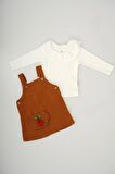 KIZ BEBEK 2Lİ KİRAZ DESENLİ UZUN KOL SALOPET ELBİSE