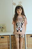 KIZ ÇOCUK MİCKEY LEOPAR MODELLİ PAMUK ŞORTLU TAKIM