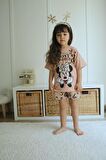 KIZ ÇOCUK MİCKEY LEOPAR MODELLİ PAMUK ŞORTLU TAKIM
