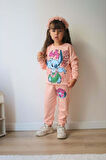 KIZ ÇOCUK STITCH MODELLİ BİSİKLET YAKA PAMUK EŞOFMAN TAKIMI