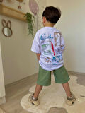 ERKEK ÇOCUK KETEN ŞORTLU CEP MODELLİ DESENLİ PAMUK ŞORTLU TAKIM