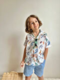 ERKEK ÇOCUK YAPRAK DESENLİ MUSLİN ŞORTLU GÖMLEKLİ PAMUK TAKIM