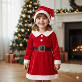 KIZ ÇOCUK YILBAŞI NOEL TEMALI NOEL BABA ELBİSESİ 