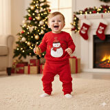 BEBEK YILBAŞI NOEL TEMALI KARDAN ADAM BASKILI EŞOFMAN TAKIMI