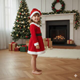 KIZ ÇOCUK YILBAŞI NOEL TEMALI NOEL BABA ELBİSESİ 