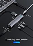 Baseus Led Işıklı 87W 4K 5 gbps 6İN1 Type C Hub HDMI 3x USB 3.0 RJ45 Type C Dönüştürücü Çoğaltıcı Hub