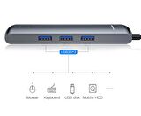 Baseus Led Işıklı 87W 4K 5 gbps 6İN1 Type C Hub HDMI 3x USB 3.0 RJ45 Type C Dönüştürücü Çoğaltıcı Hub