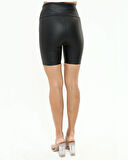 Deri şort siyah renk yüksel bel