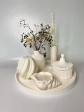 7 Parça Modern Dekoratif Beton Sunumluk Tepsi Mum Seti