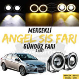 Ford Focus 3 2011-2014 Uyumlu Üniversal Mercekli Angel Sis Farı Metal Su Geçirmez 76 mm Sarı Halkalı Gündüz Farı Angel Eyes 2 Adet