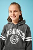 Washington Baskılı Kapüşonlu Erkek Çocuk Sweatshirt Antrasit