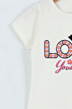 KIZ ÇOCUK TSHİRT LOVE BASKILI BİSİKLET YAKA E26