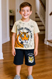 ERKEK ÇOCUK ŞORTLU TAKIM RENKLİ KAPLAN BASKILI E33