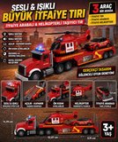 Sesli ve Işıklı Mega İtfaiye Tırı Oyun Seti Helikopterli & Arabalı Büyük Taşıyıcı Tır