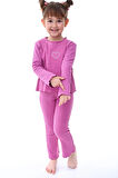 Kaşkorse Fırfırlı Nakış Detaylı Kız Çocuk Takım (Alt-Üst) Pembe 3-8 Yaş