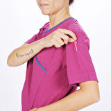 Kadın SPA  Hemşire Scrubs  Takım Likralı Terry Cotton Fuşya-İndigo Biyeli