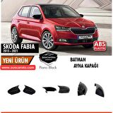 Skoda Fabia Mk3 Sinyalli 2015-2021 Uyumlu Batman Yarasa Ayna Kapağı Piano Black ABS Plastik