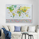 Harita Sepeti Dünya Haritası Ülke Bayraklı ve Başkentli Kanvas Tablo 1915