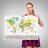 Harita Sepeti Dünya Haritası Ülke Bayraklı ve Başkentli Kanvas Tablo 1915