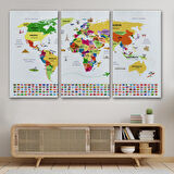 Harita Sepeti Türkçe Dünya Haritası Ülke Bayrak ve Başkentli Kanvas Tablo 1918