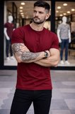 Erkek T-Shirt Bisiklet Yaka Slim Fit Dar Kesim Likralı Tişört Günlük Basic Body - Bordo