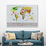 Harita Sepeti Dünya Haritası Ülke Bayraklı ve Başkentli Kanvas Tablo 1919