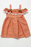 KIZ ÇOCUK ASKILI ELBİSE DANTELLİ EKOSE DESENLİ B14
