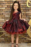 Kız Çocuk Mix Color Tül Detaylı Belden Bağlamalı Bordo Abiye