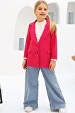 Kız Çocuk Bol Kesim Pantolon ve Blazer Ceket Pembe Alt Üst Takım