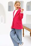 Kız Çocuk Bol Kesim Pantolon ve Blazer Ceket Pembe Alt Üst Takım