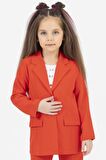 Kız Çocuk Sevimli Baskı Detaylı Fitilli Bluz Kaşkorse Blazer Ceket Turuncu Alt Üst Takım