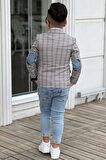 Erkek Çocuk Çizgili Blazer Ceket Kot Pantolon Gri Alt Üst Takım