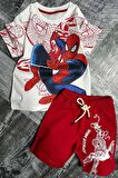 Erkek Çocuk Spiderman Digital ve Yazı Baskılı Kısa Kol Kırmızı Şortlu Takım