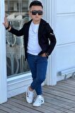 Erkek Çocuk Armalı Blazer Ceket ve Uzun Kollu Düğmeli Tişört Siyah Alt Üst Takım