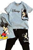 Erkek Çocuk Disney Yazı Mickey Baskılı Mavi Eşofman Takım